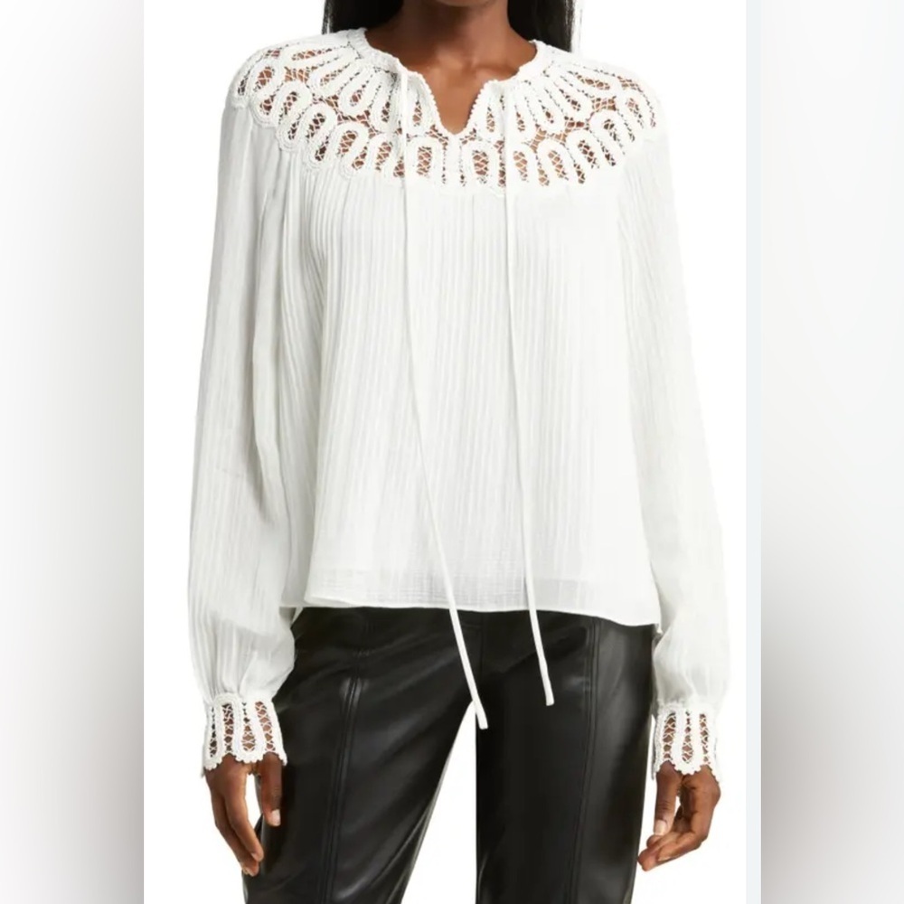 NEW Jonathan Simkhai long-sleeve blouse  corded crochet Small